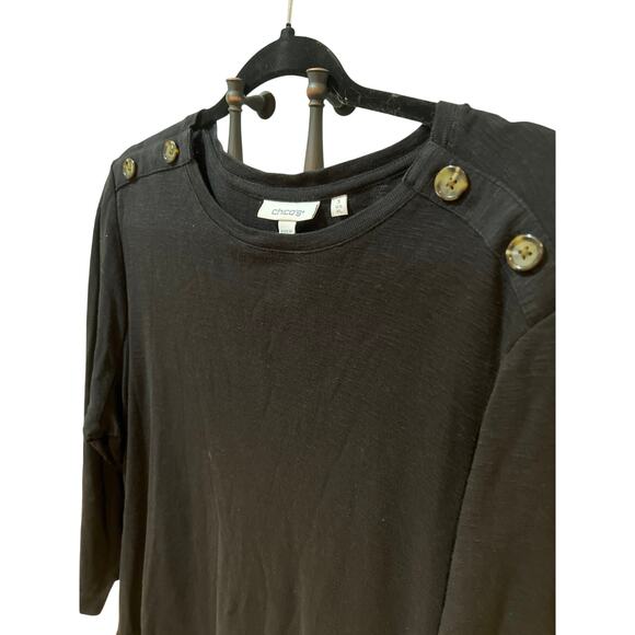 Chico’s Black Long Sleeve Tunic Top Women’s Size 3 Button Detail Stretchy Blouse - Picture 2 of 6